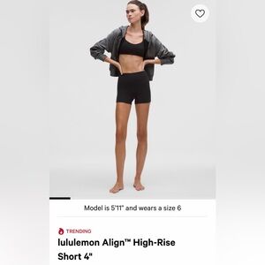 lululemon athletica High-Waist Black align shorts 4” sz 8